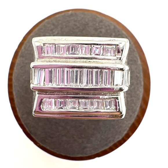 VTG Sterling Silver 925 Rectangular Cubic Zirconia Signet Style Ring Size 7 - Picture 1 of 12